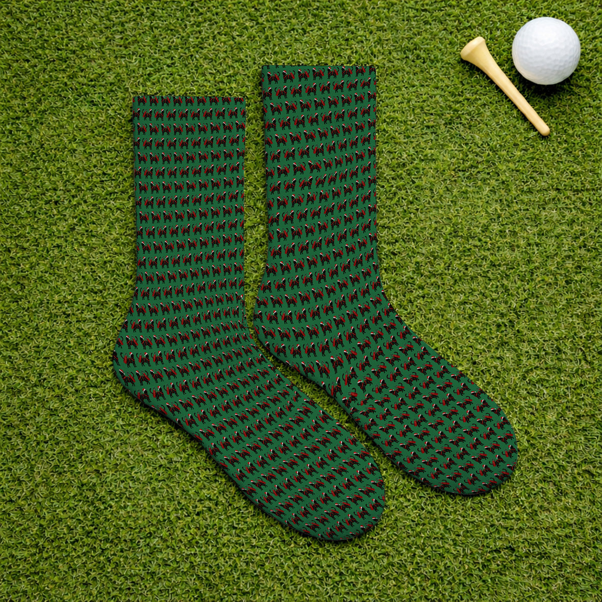 Black Cat Christmas Golf Socks, Crazy Cats Golf Sock For Xmas Holiday, Golf Gift For Cat Loving Golfer