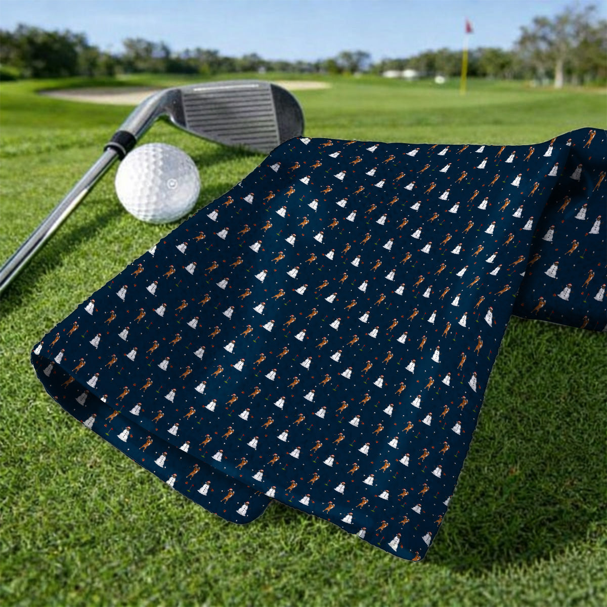 Boxer Christmas Golf Towels, Funny Boxer Pattern Golf Towel, Holiday Golf Gift for Dog Lovers