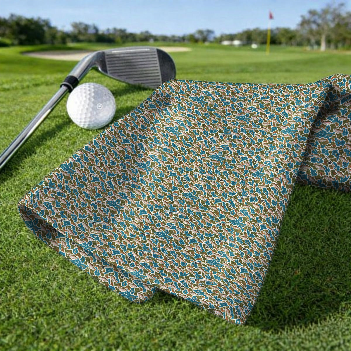 Rainbow Trout Fly Fishing Golf Towels, Crazy Camo Fish Pattern Golf Towel, Outdoor Golf Apparel Gift for Trout Fishing Lovers