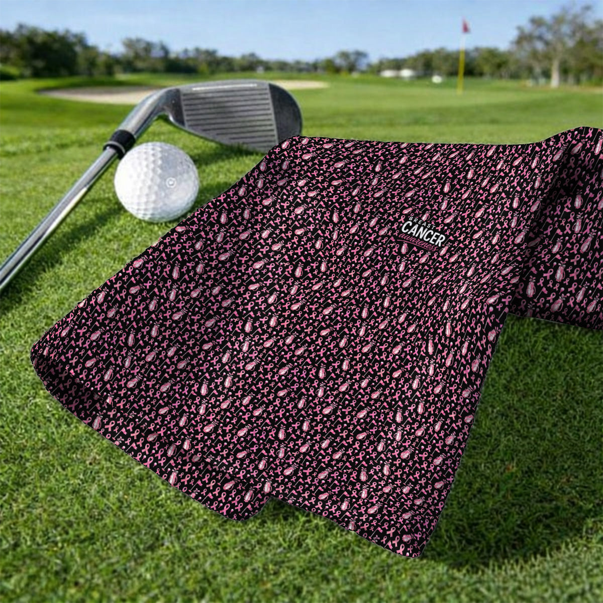 Breast Cancer Awareness Golf Towels, Pink Ribbon Golf Bag Pattern Towel, October Golf Gift for Golfer