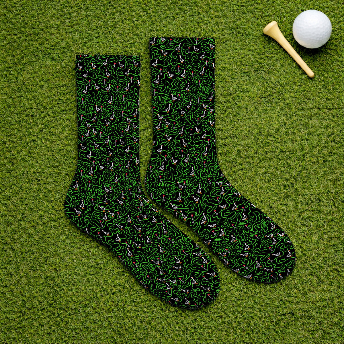 Goose Pattern Golf Socks, Funny Goose & Golf Sock, Golf Gift For Golfer