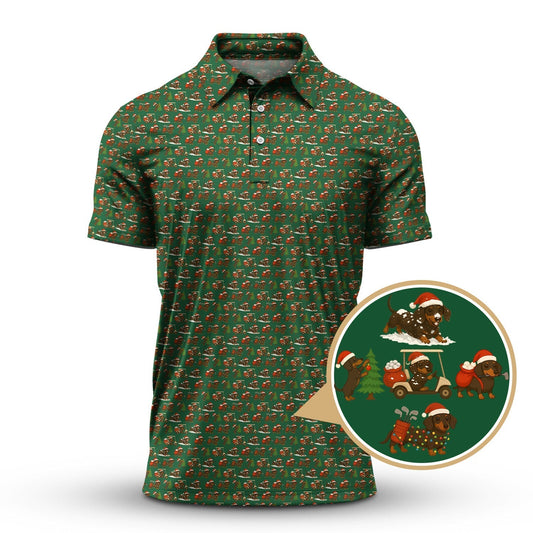Dachshund Christmas Shirt, Funny Pattern Golf Shirt, Golf Shirt For Dog Lover, Golf Gift For Golfer