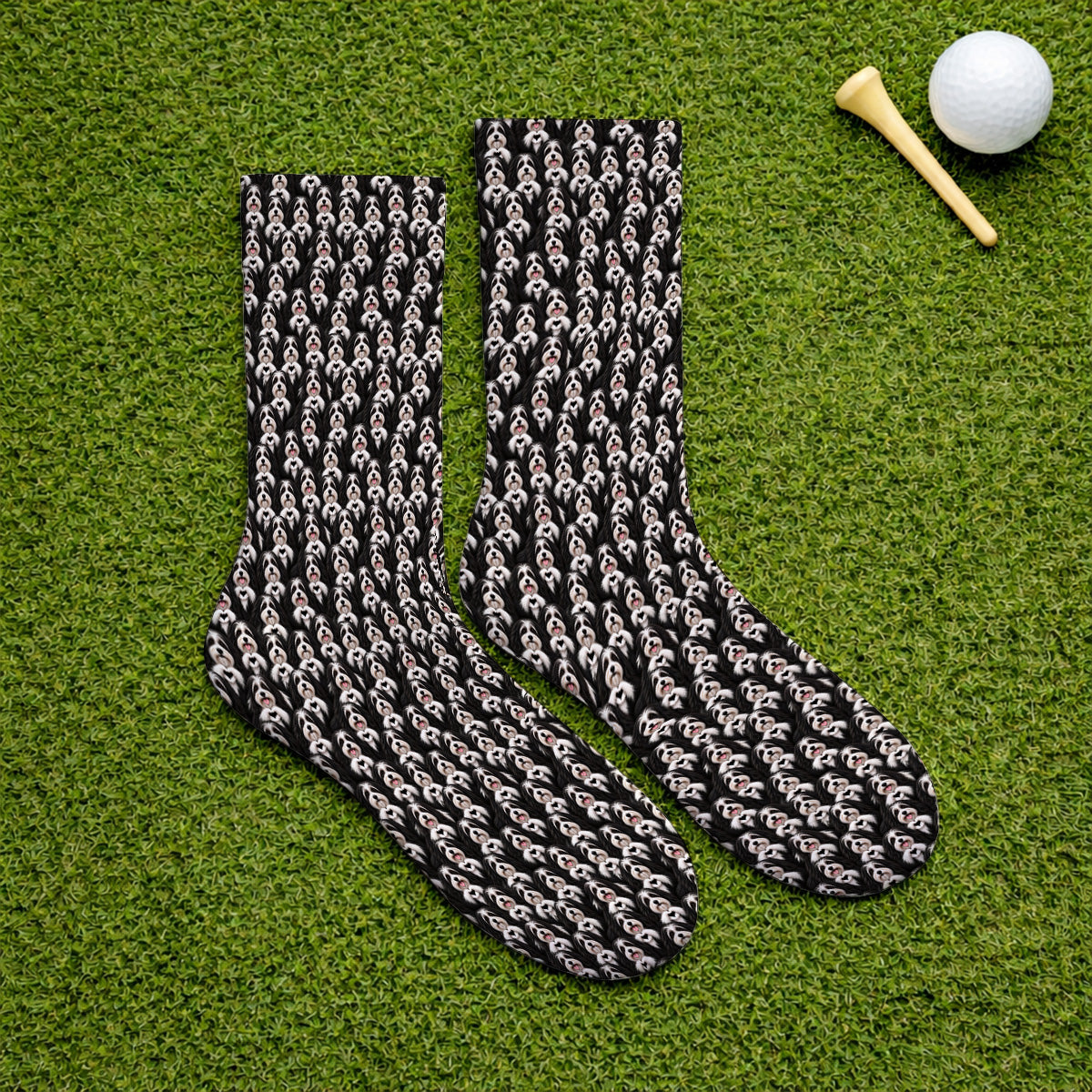 Havanese Dog Pattern Golf Socks, Cute Havanese Lover Golf Sock, Funny Dog Golf Gift For Golfers