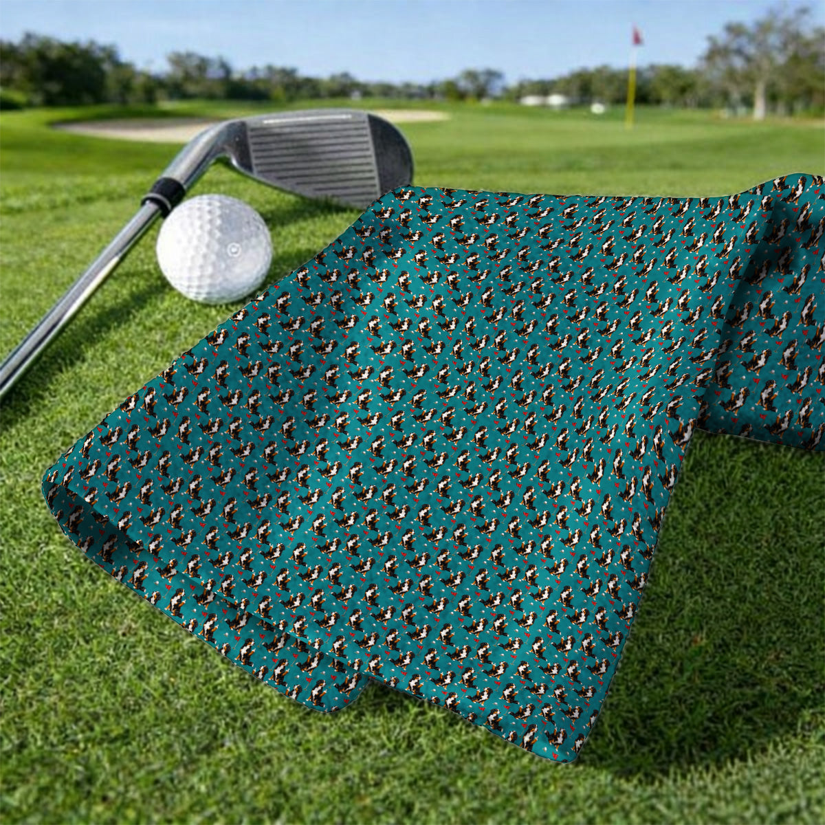 Bernese Mountain Dog Golf Pattern Towels, Bernese Golf Towel, Funny Dog Lover Golf Gift
