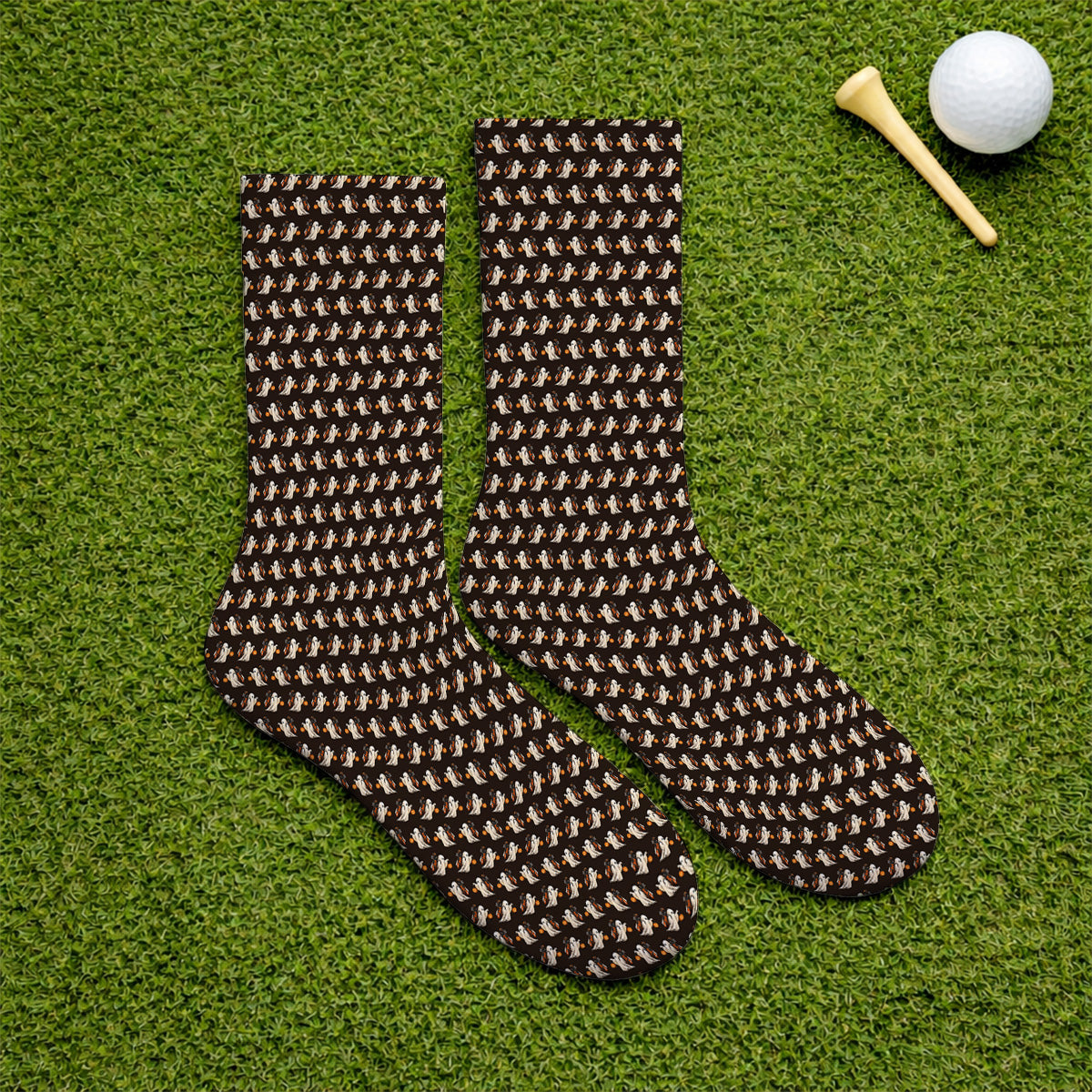 Halloween Golf Socks, Ghost Pattern Golf Sock, Spooky Golf Gift for Golf Lovers