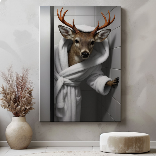 Funny Deer Canvas – Bathroom Wall Art for Your Man Cave