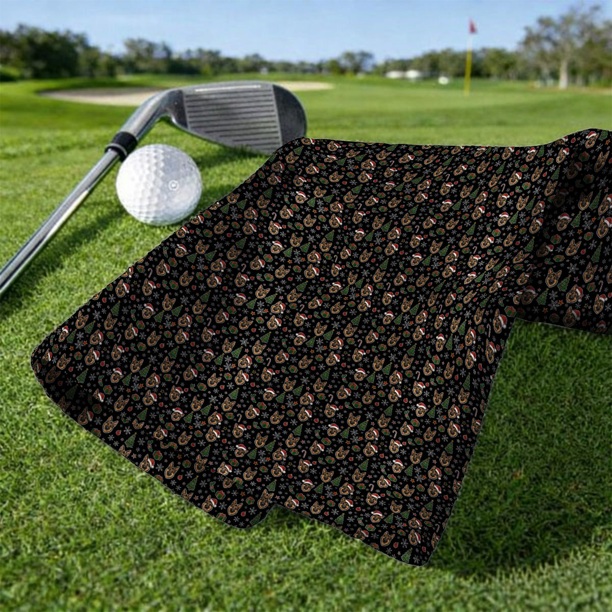 Funny German Shepherd Christmas Golf Towels, German Shepherd Pattern Golf Towel, Xmas Golf Gift For Golfer