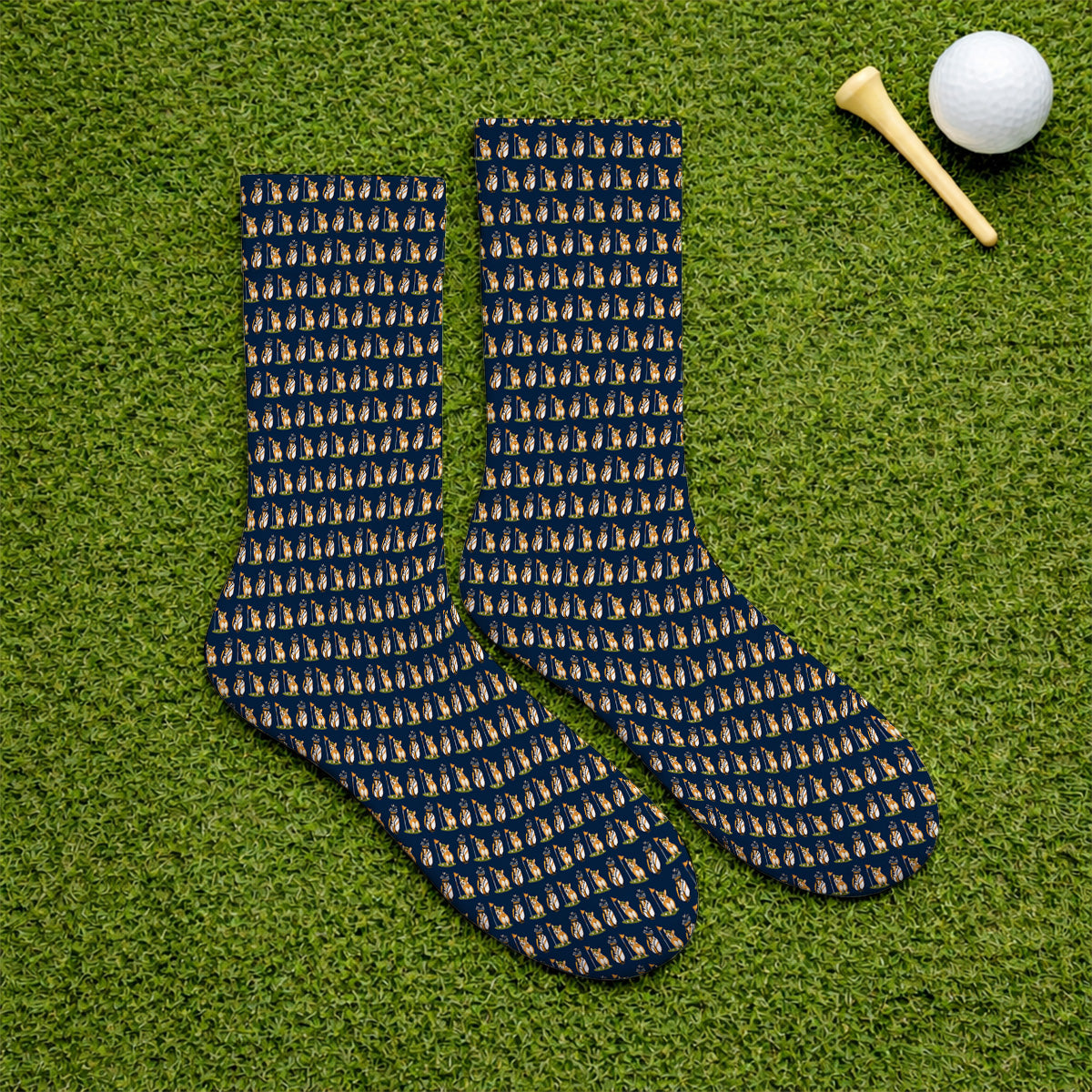 Funny Corgi Golf Socks, Corgi Pattern Golf Sock, Golf Gift For Golfer