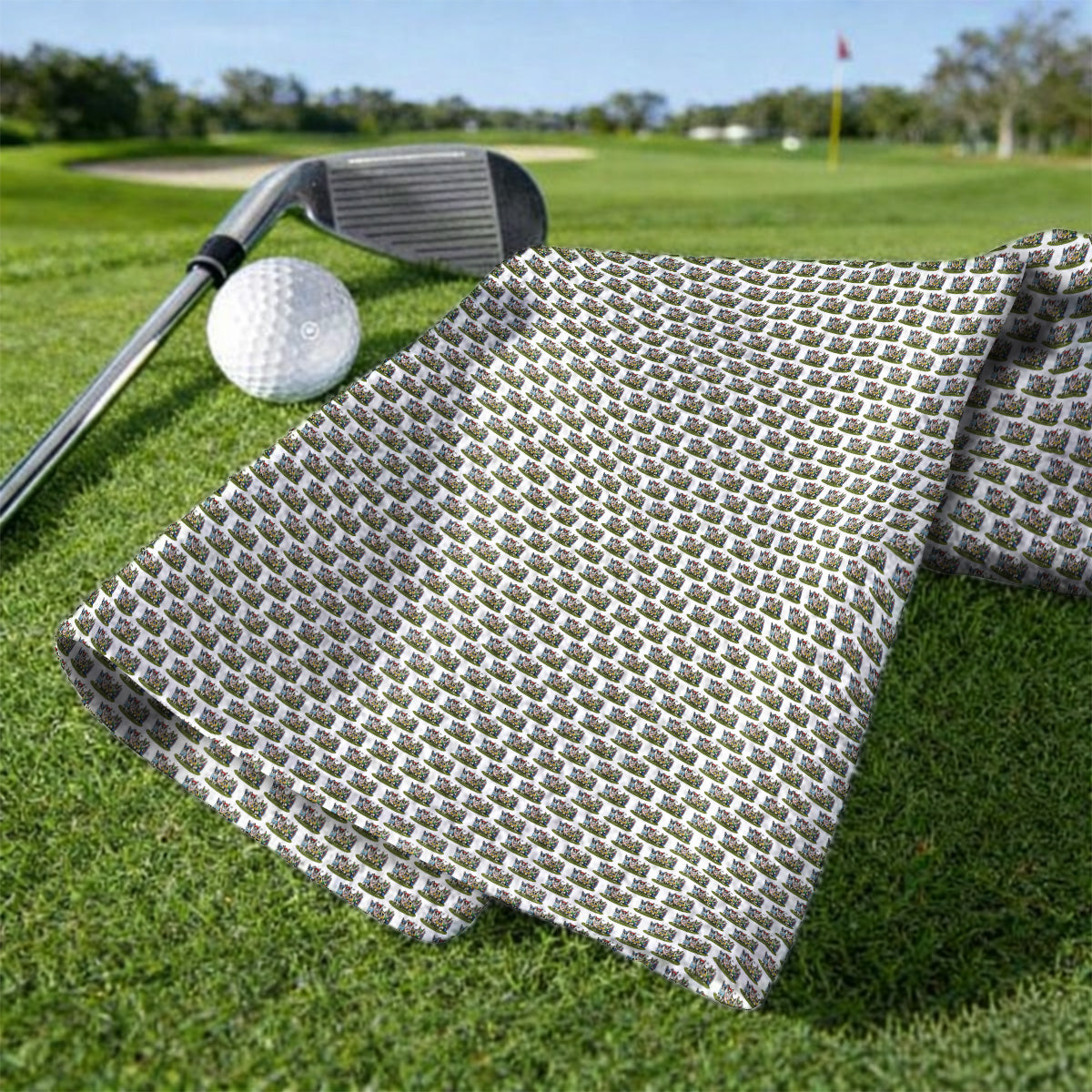 Boston Terrier Golf Pattern Towels, Funny Golfing Boston Terrier Towel, Dog Lover Golf Gift