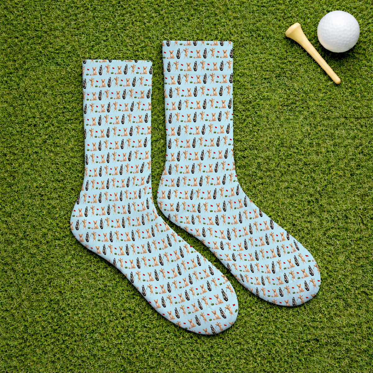 Chihuahua Golf Socks, Cute Chihuahua Golf Pattern Sock for Dog Lovers, Funny Golf Gift For Golfer