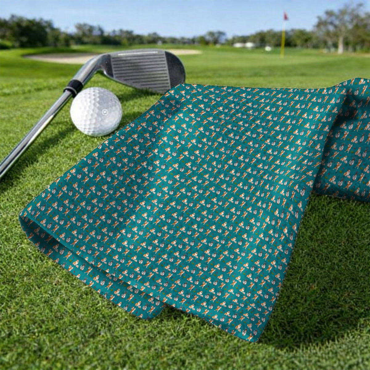 Bulldog Golf Pattern Towels, English Bulldog Golf Towel, Funny Dog Golf Gift