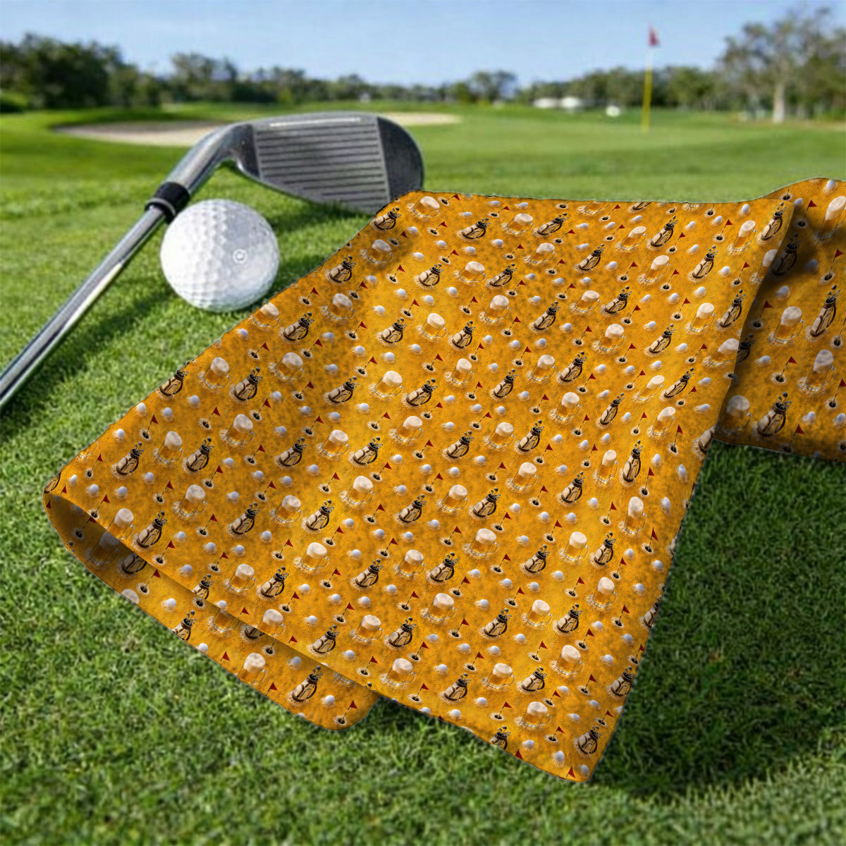 Crazy Golf And Beer Pattern Towel, Beer Lover Golf Towels, Golf Gift For Golfer