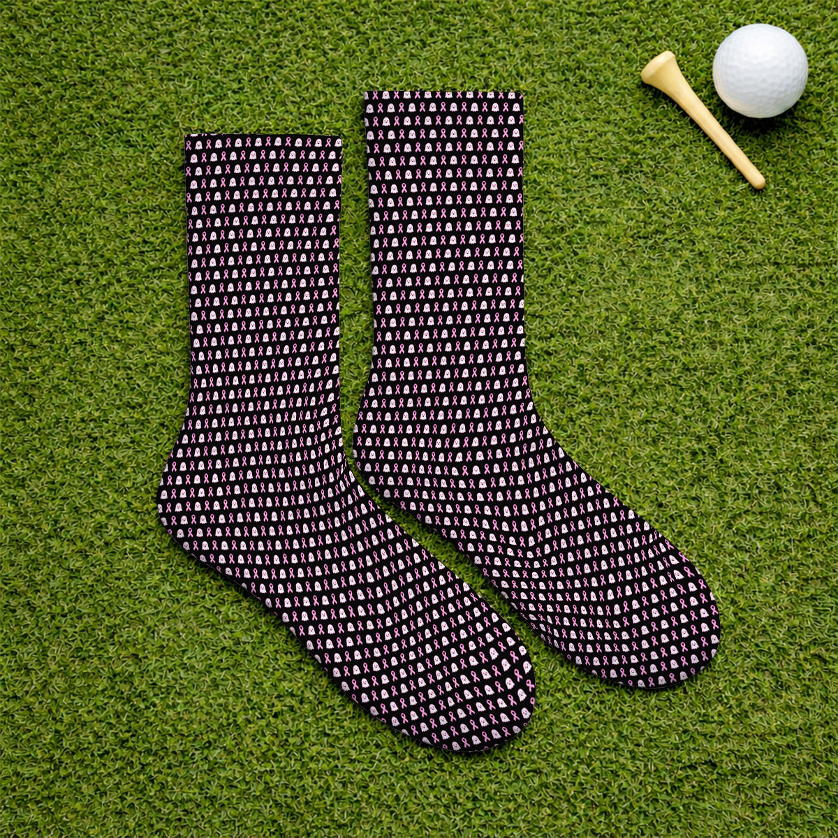 Breast Cancer Awareness Golf Socks, In October We Wear Pink Pattern Golf Sock, Pink Ribbon Golf Gift for Breast Cancer Support