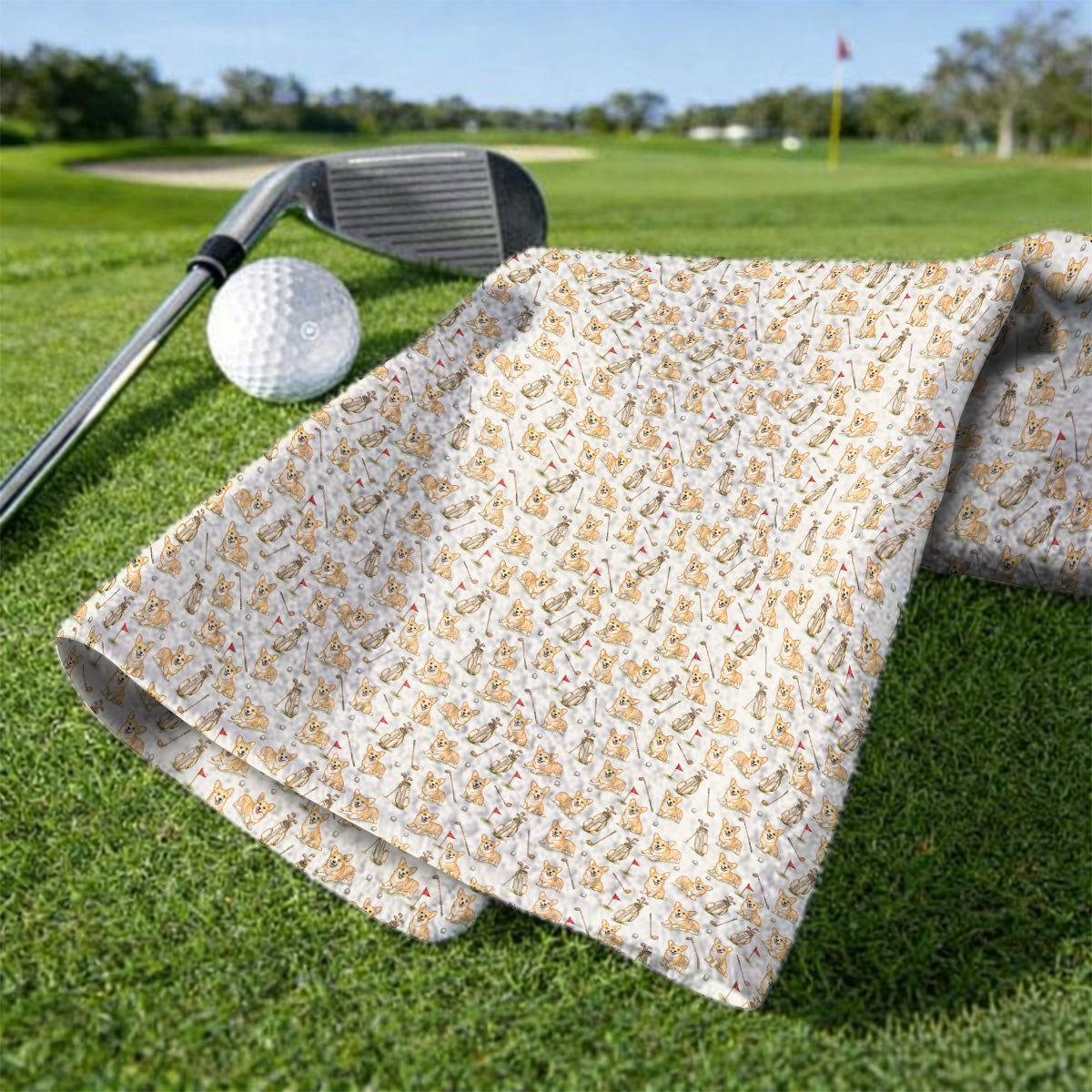 Funny Corgi Golf Towel For Golfer, Corgi Pattern Golf Towels, Dog Lover Golf Gift