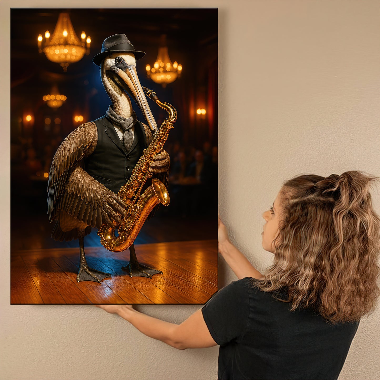 Louisiana Canvas Wall Art, Jazz Pelican Saxophone Print, Southern Hunt Inspired Wall Decor For Man Cave