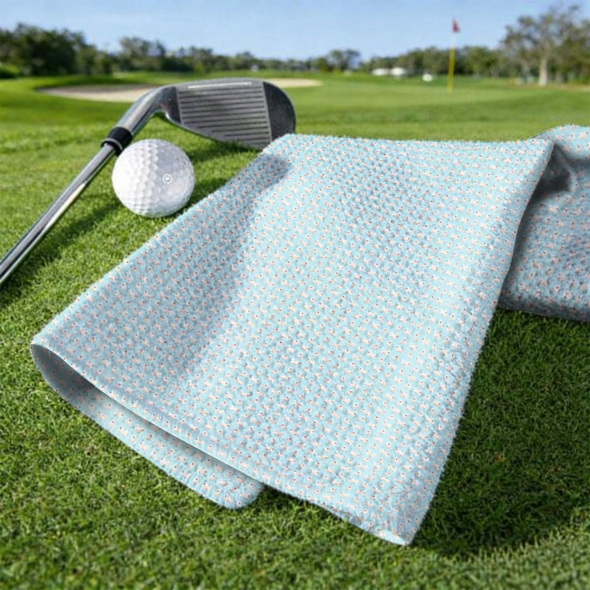White Pomeranian Pattern Golf Towel, Cute Pomeranian Dog Golf Towels, Crazy Golf Gift For Golfer