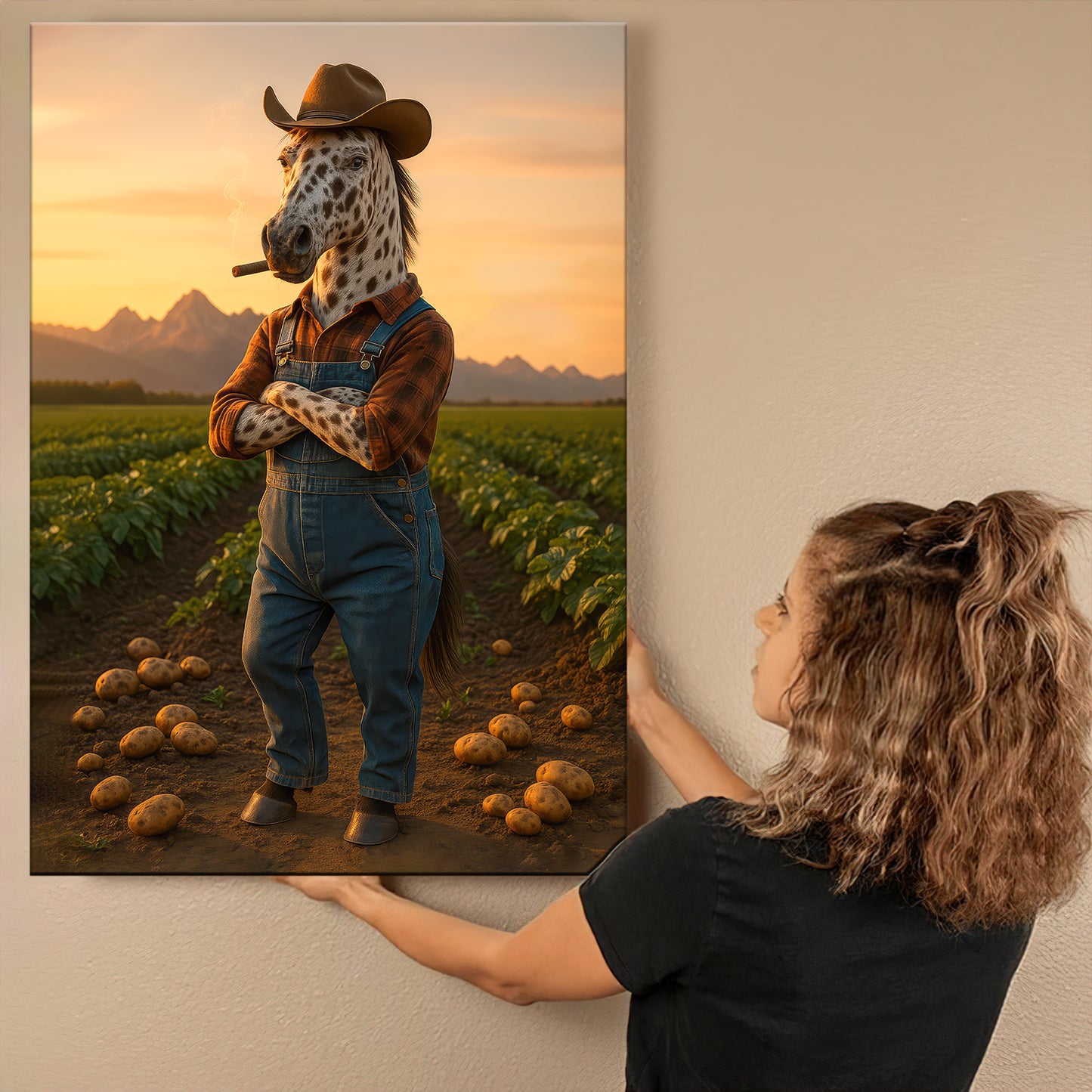 Cowboy Appaloosa Horse Farmer Print, Idaho Canvas Wall Art, Mountain West Wilderness Decor For Man Cave Walls