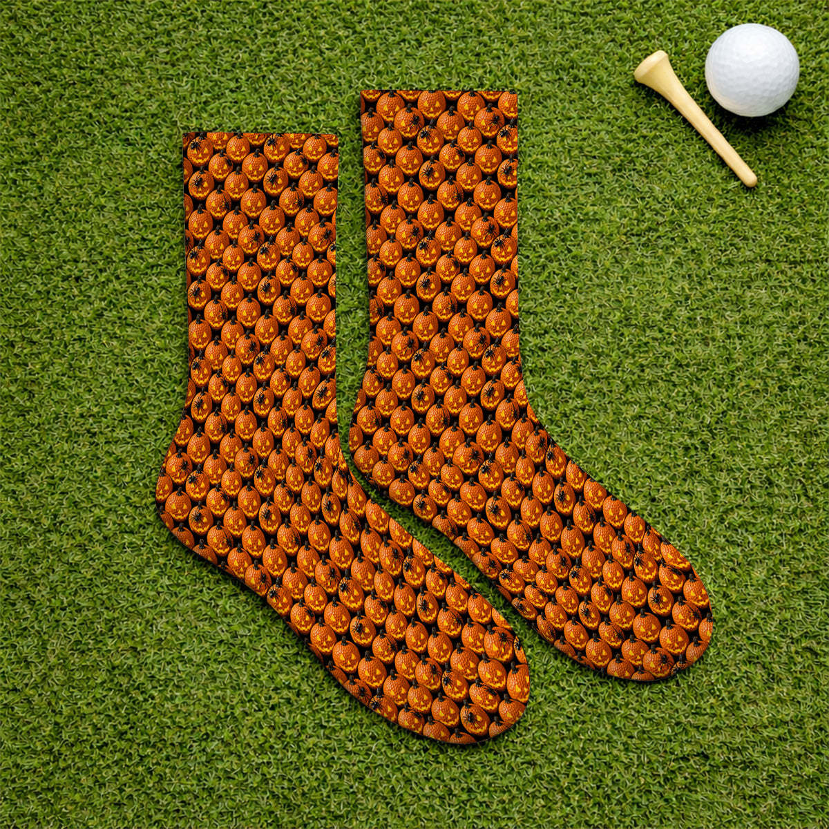 Jack-O'-Lantern Golf Socks, Halloween Pumpkin Pattern Golf Sock, Crazy Golf Gift For Golfer