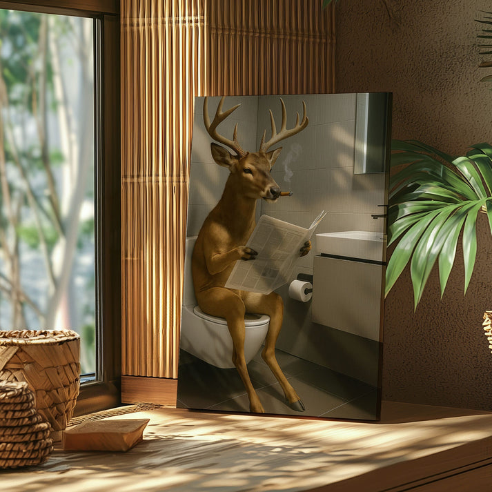 Deer on the Throne – Funny Bathroom Canvas for Man Caves