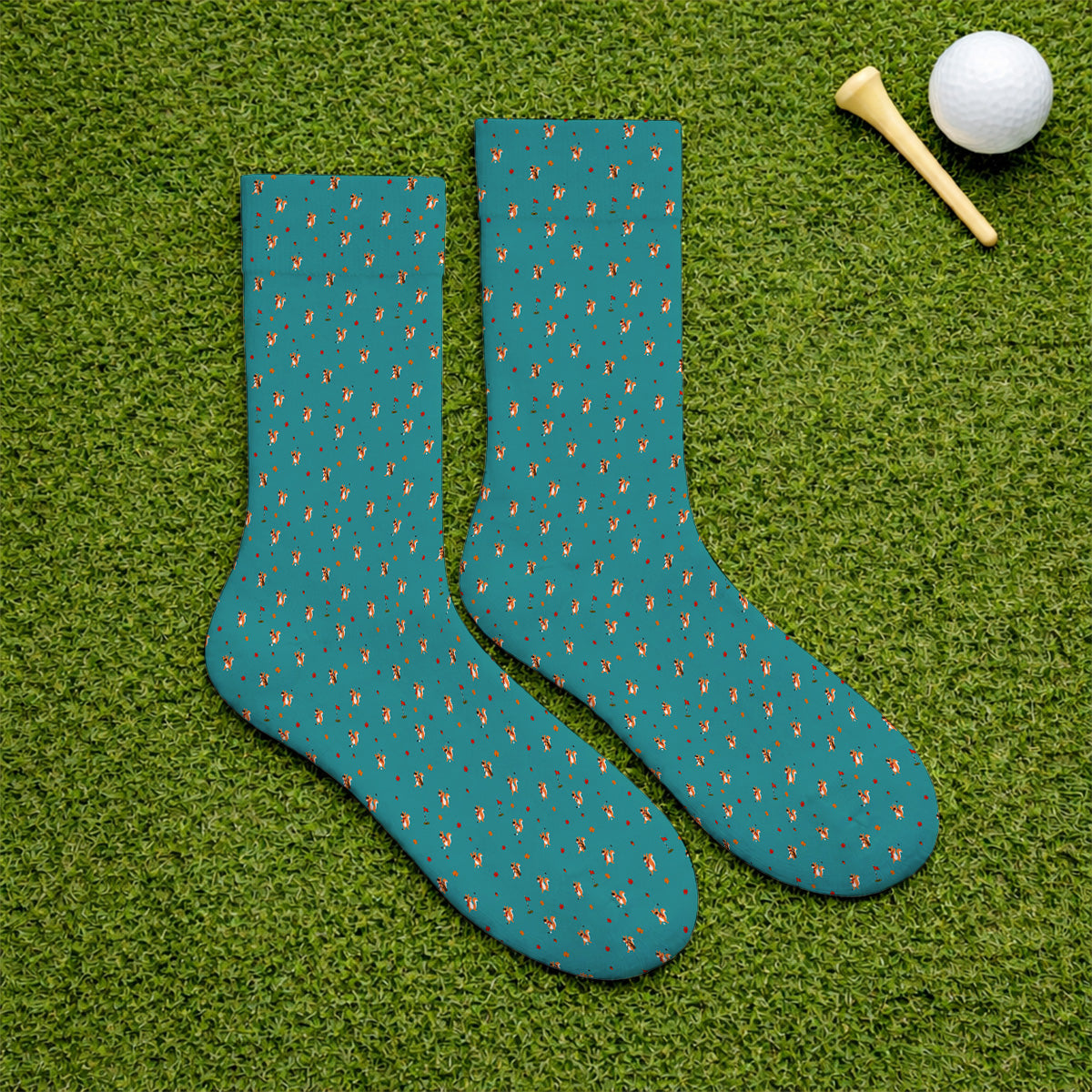 Fall Pattern Golf Socks, Autumn Squirrel Golf Sock, Crazy Golf Gift For Golfer