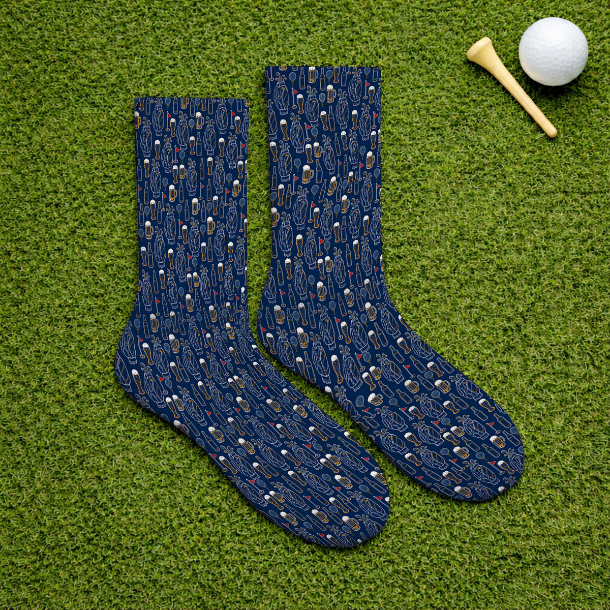 Golf And Beer Pattern Socks, Beer Lover Golf Sock, Funny Golf Gift For Golfer