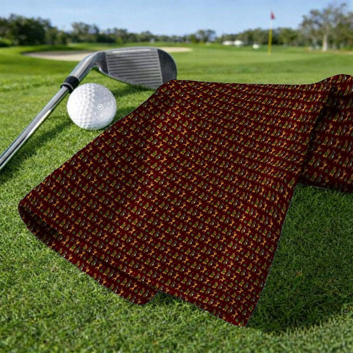 German Shepherd Christmas Golf Towels, German Shepherd Pattern Golf Towel, Xmas Golf Gift For Golfer