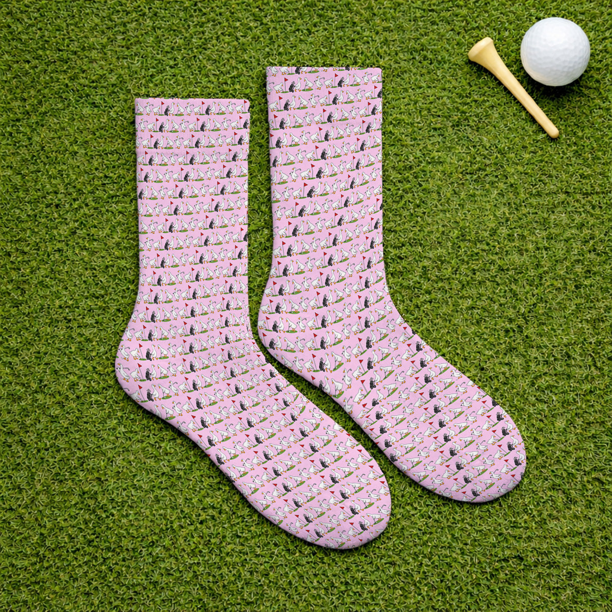 Cute Goose Golf Pattern Socks, Goose Golf Sock, Crazy Golf Gift for Golfers
