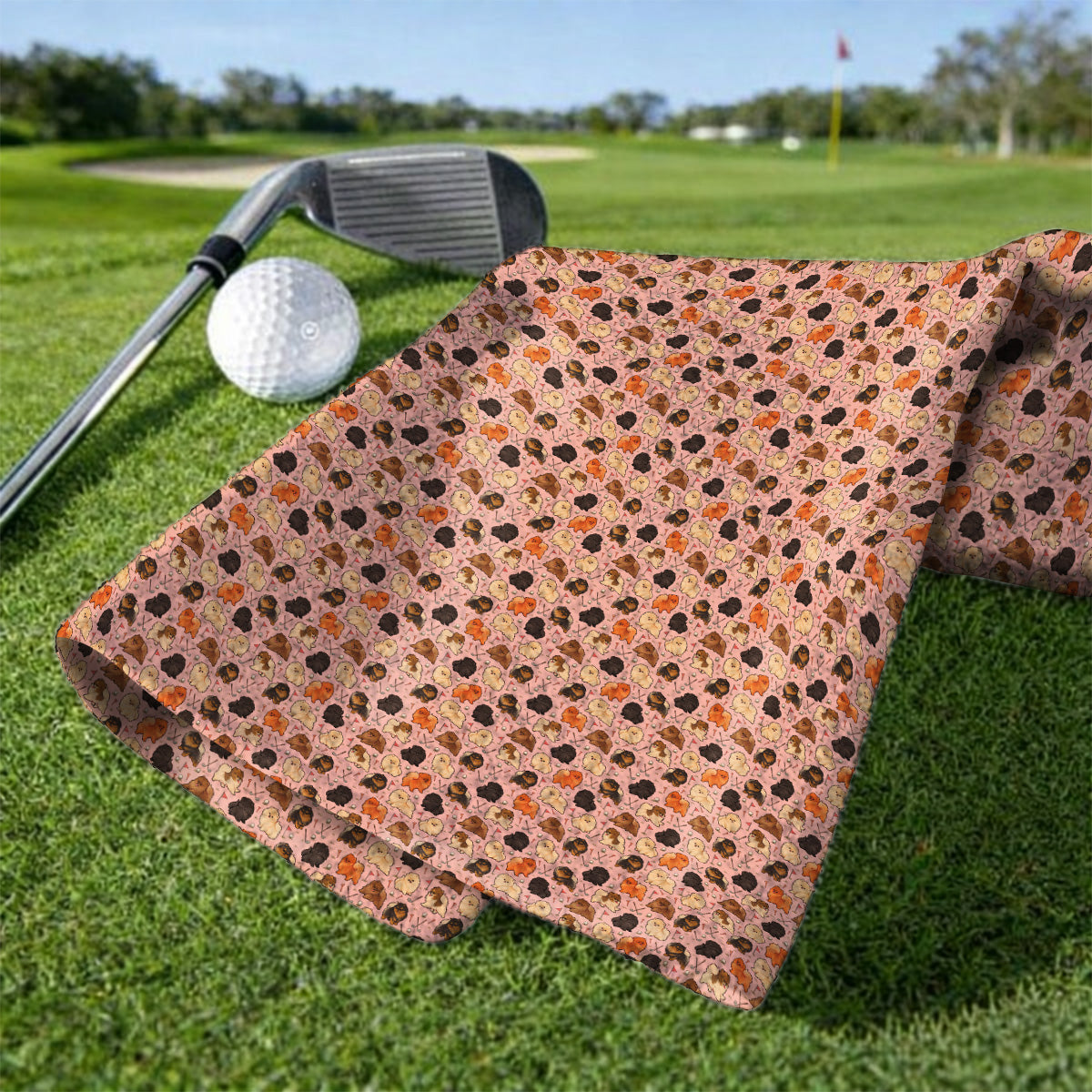 Funny Pomeranian Golf Towels, Pom Dog & Golf Pattern Towel, Golf Gift For Golfer