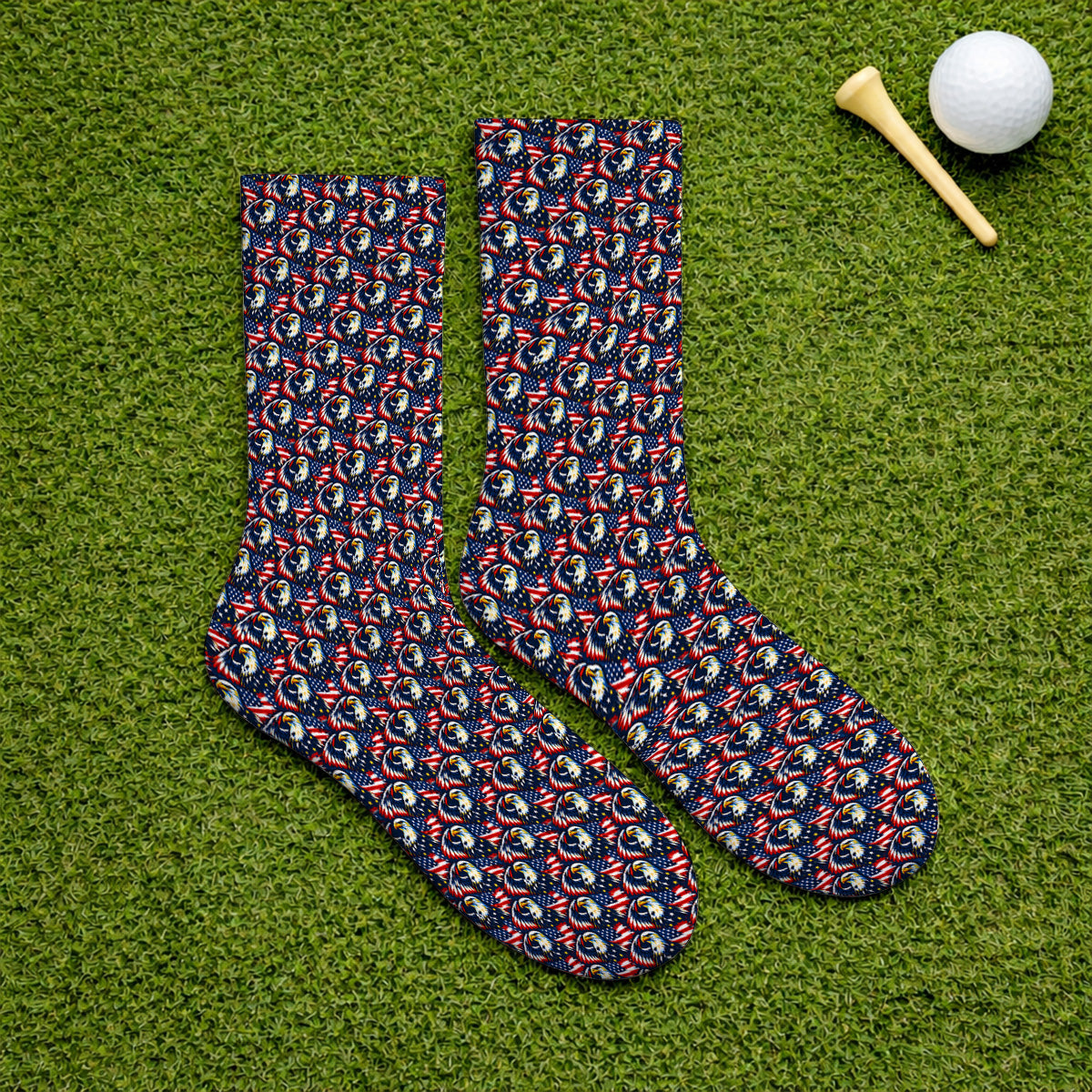 Veteran Bald Eagle Golf Socks, American Flag Patriotic Pattern Golf Sock, USA Military Golf Gift for Veterans