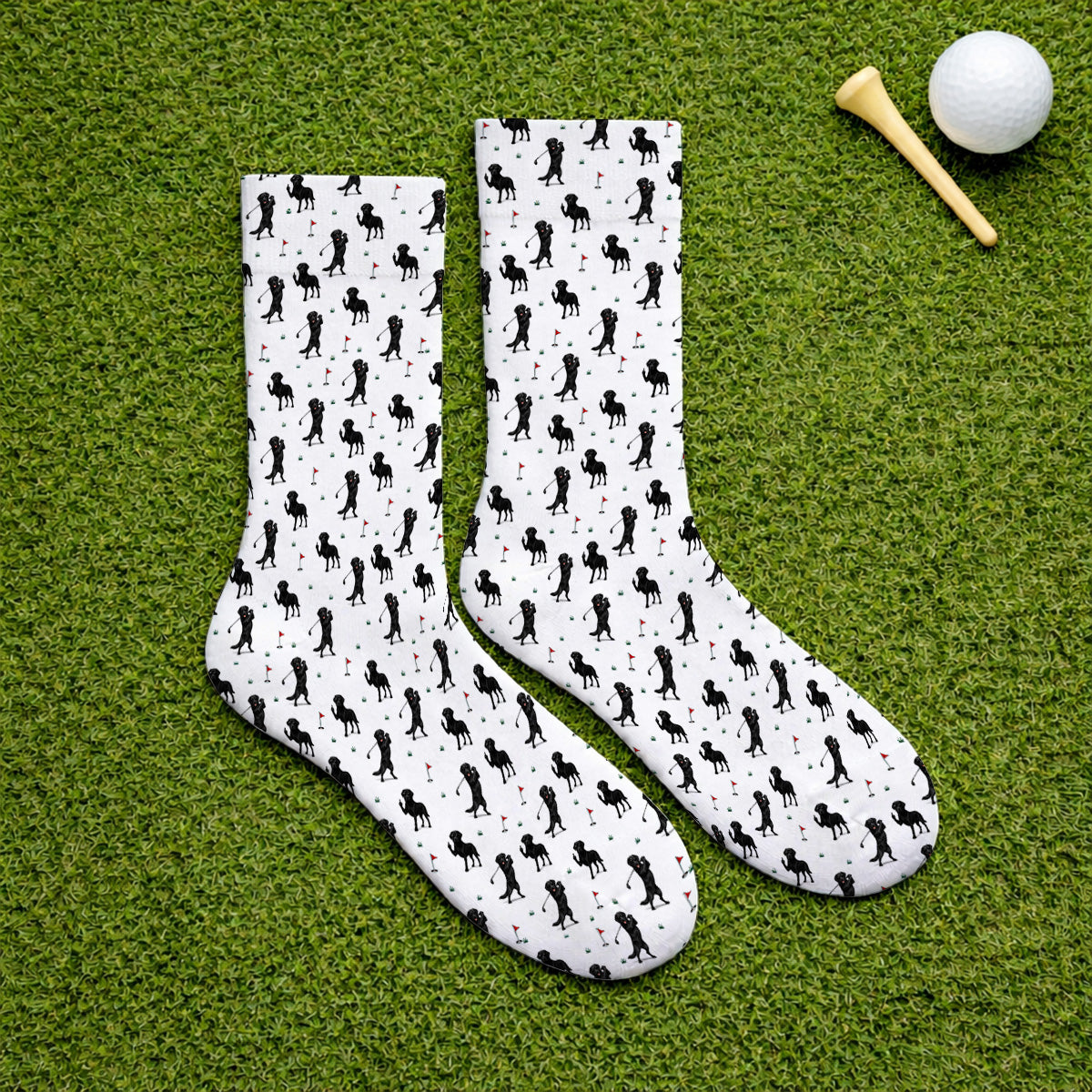 Funny Black Labrador Golf Socks, Lab Dog Pattern Golf Sock, Crazy Golf Gift For Golfer