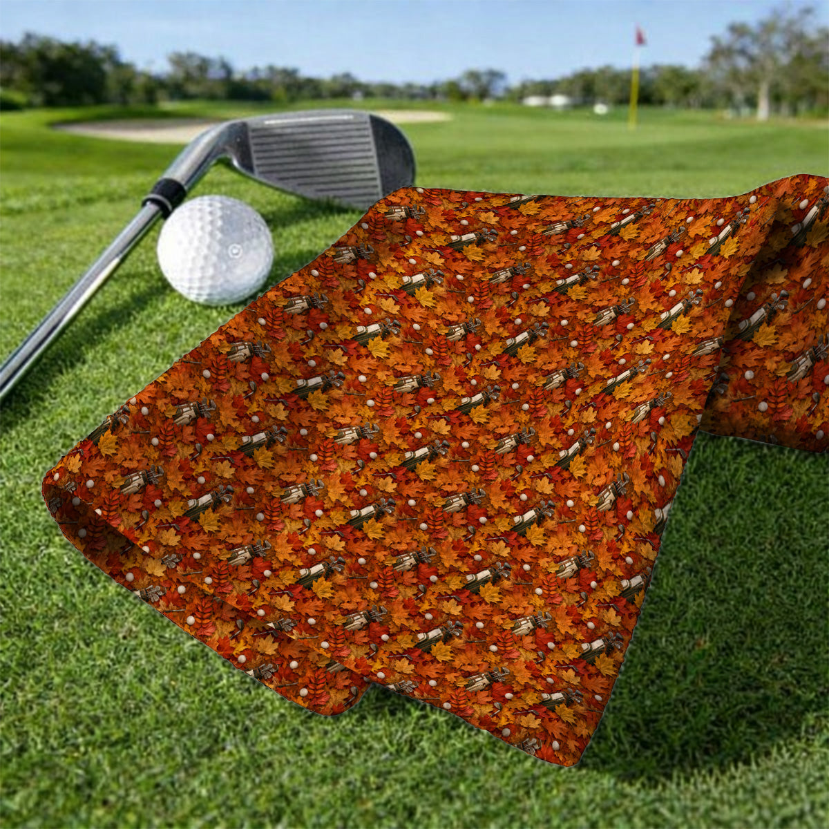 Autumn Golf Towels, Fall Leaves Pattern Golf Towel, Maple Leaf Golf For Golfer