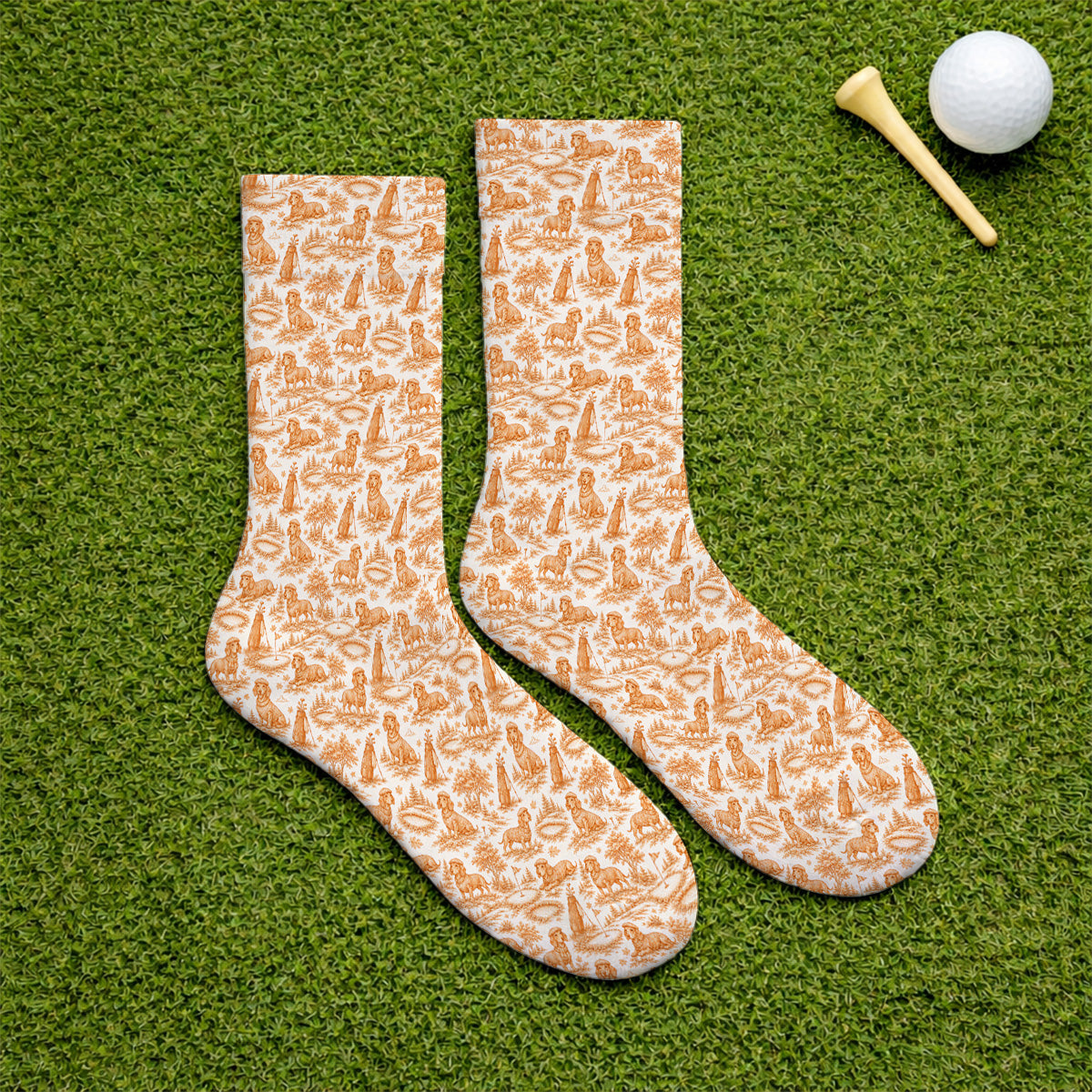 Dachshund Toile de Jouy Golf Socks, Autumn Wiener Dog Pattern Golf Sock, Crazy Golf Gift For Golfer