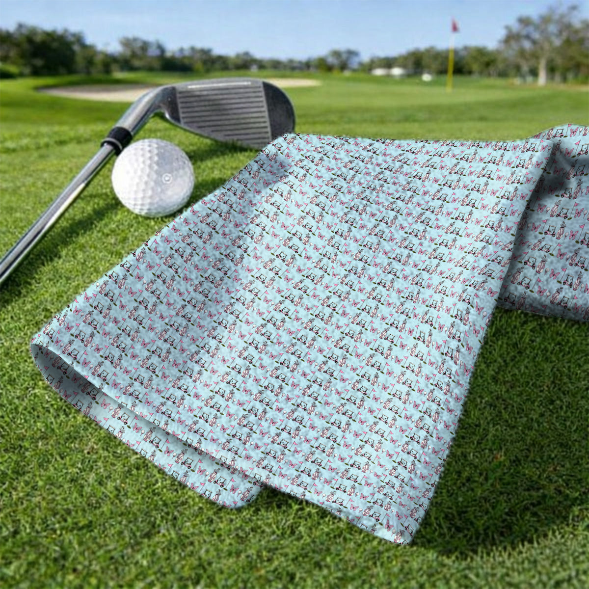 Pink Ribbon Fairway Golf Towels, Breast Cancer Support Golf Cart & Butterfly Pattern Towel, Awareness Gift for Golfers