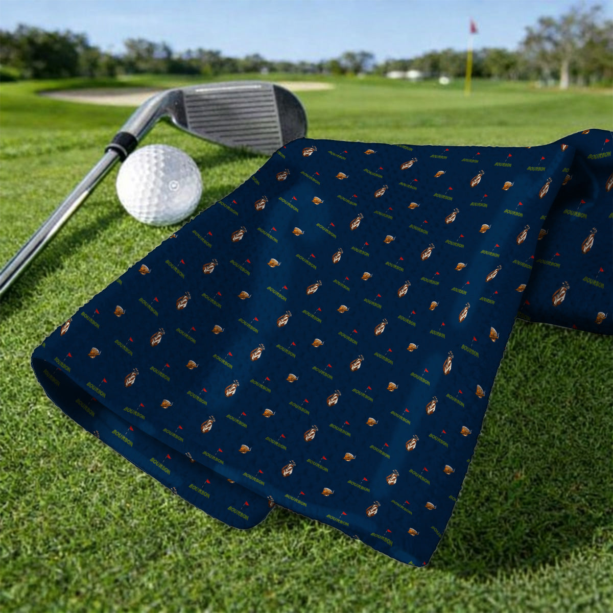 Bourbon & Cigar Golf Towels, Whiskey Golf Pattern Towel, Funny Bourbon Gift For Golfers