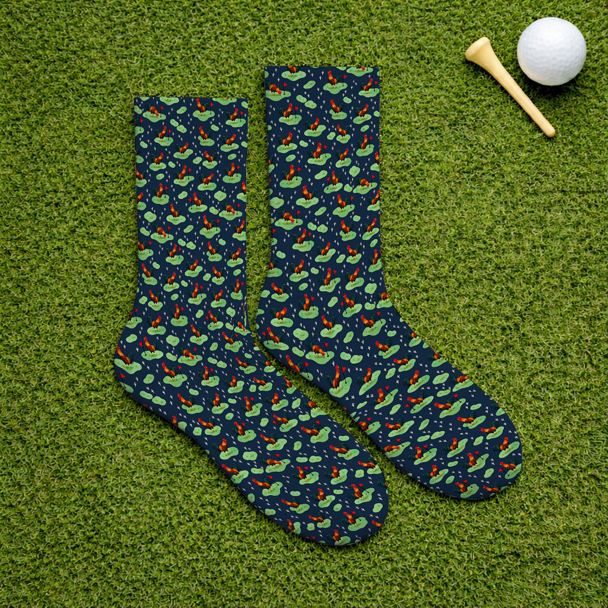 Crazy Rooster Golf Socks, Rooster Pattern Golf Sock For Chicken Lovers, Golf Gift For Golfers