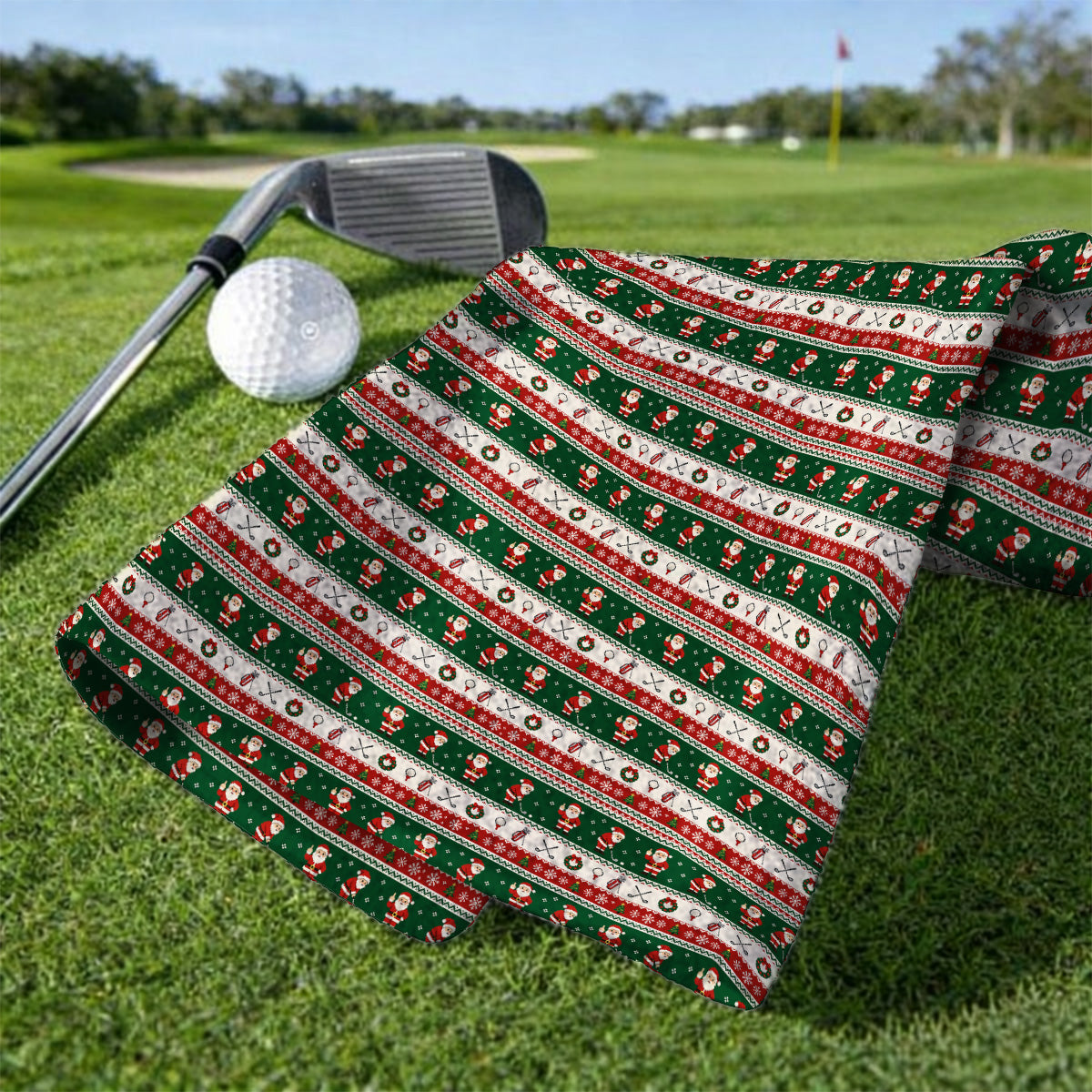 Funny Christmas Santa Golf Towels, Ugly Christmas Golf Pattern Towel, Xmas Gift For Golfer