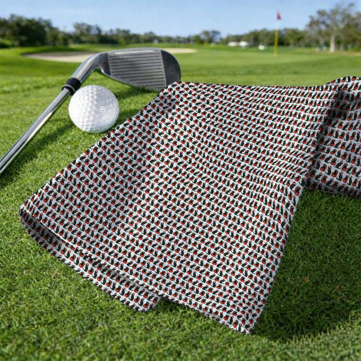 Black Cat Christmas Pattern Golf Towels, Funny Christmas Cat Golf Towel, Holiday Gift for Cat Lovers