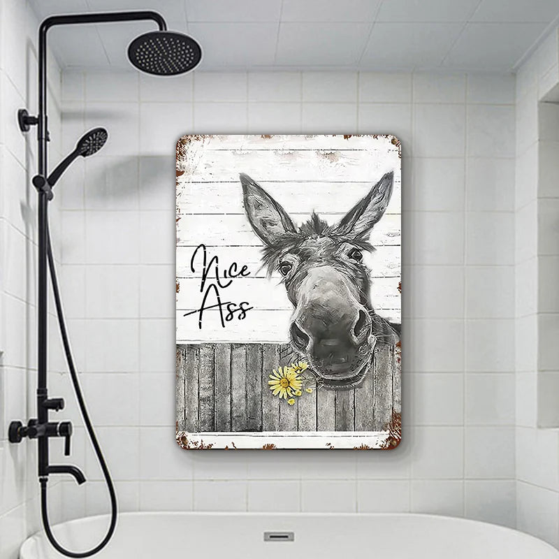 Funny Donkey Sunflower Bathroom Metal Sign, Farmhouse Bathroom And Restroom Wall Decor, Home Decor Gift Sign Man Cave