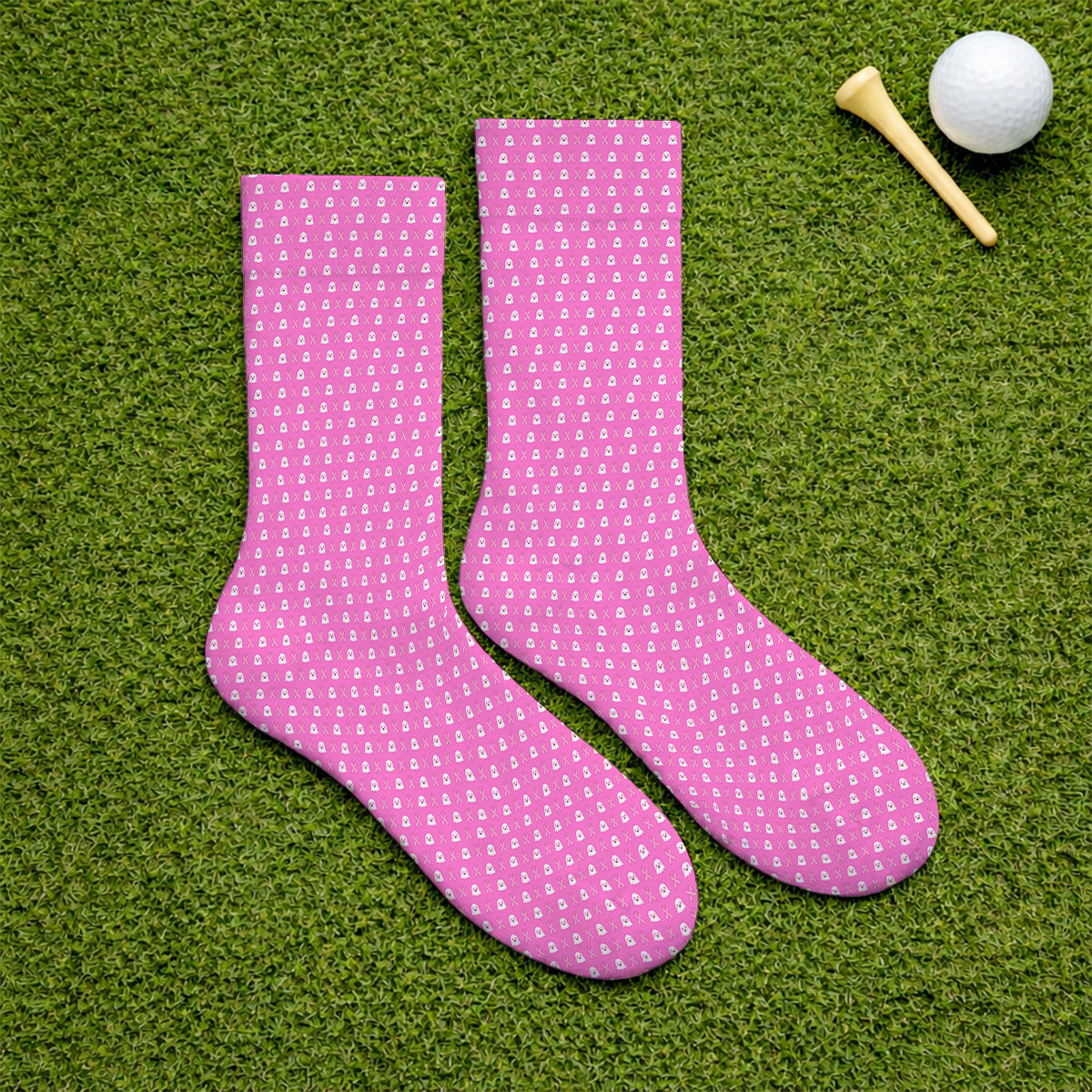 Breast Cancer Awareness Golf Socks, In October We Wear Pink Pattern Golf Sock, Pink Ribbon Golf Gift for Breast Cancer Support