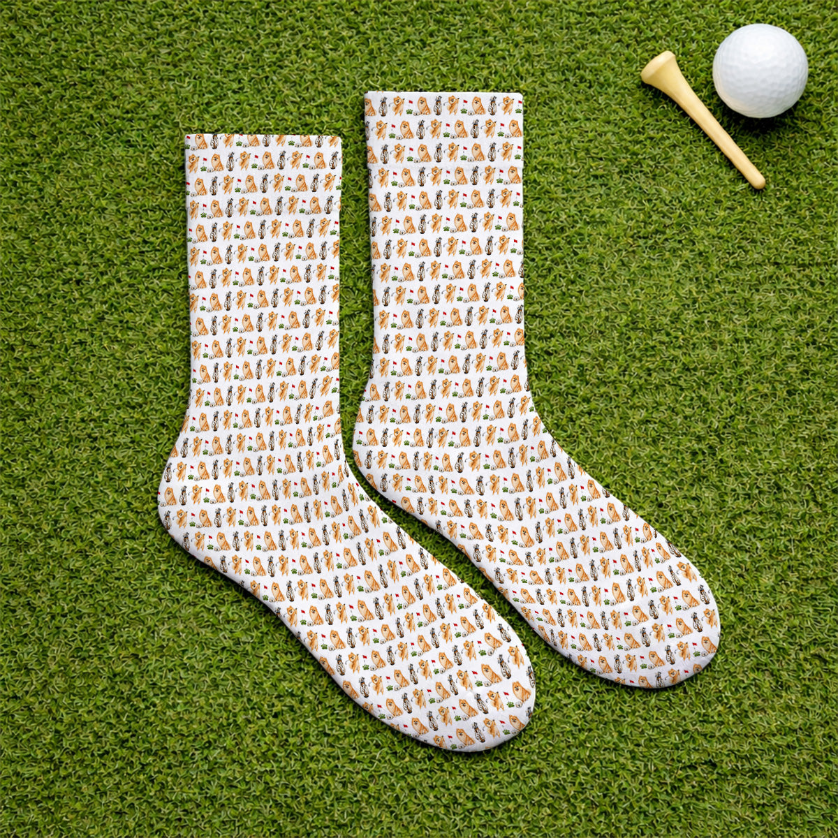 Pomeranian Pattern Golf Socks, Pomeranian Dog Golf Sock, Golf Gift For Golfer