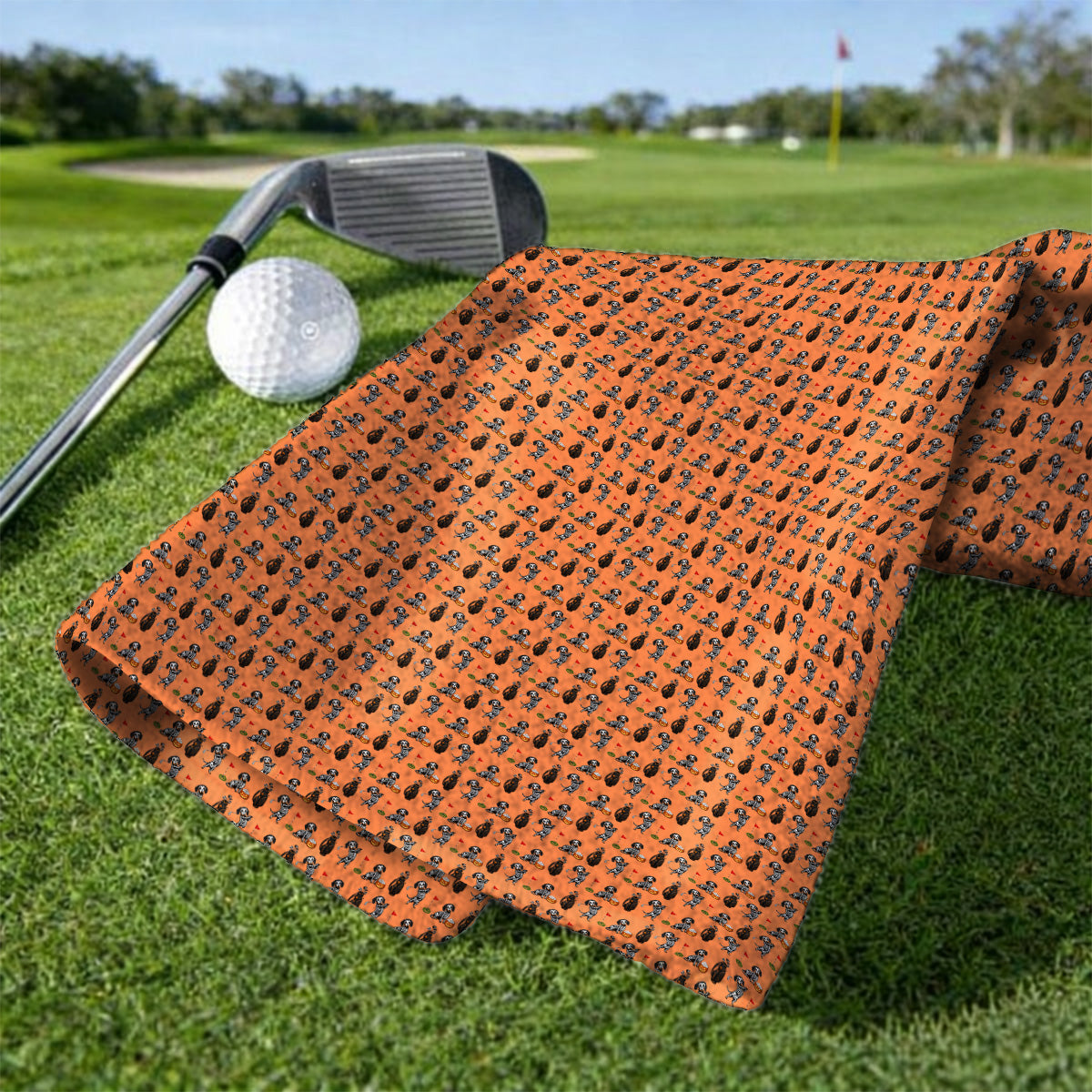 Halloween Dachshund Golf Towel, Skeleton Wiener Dog Pattern Golf Towels, Funny Golf Gift for Golfer