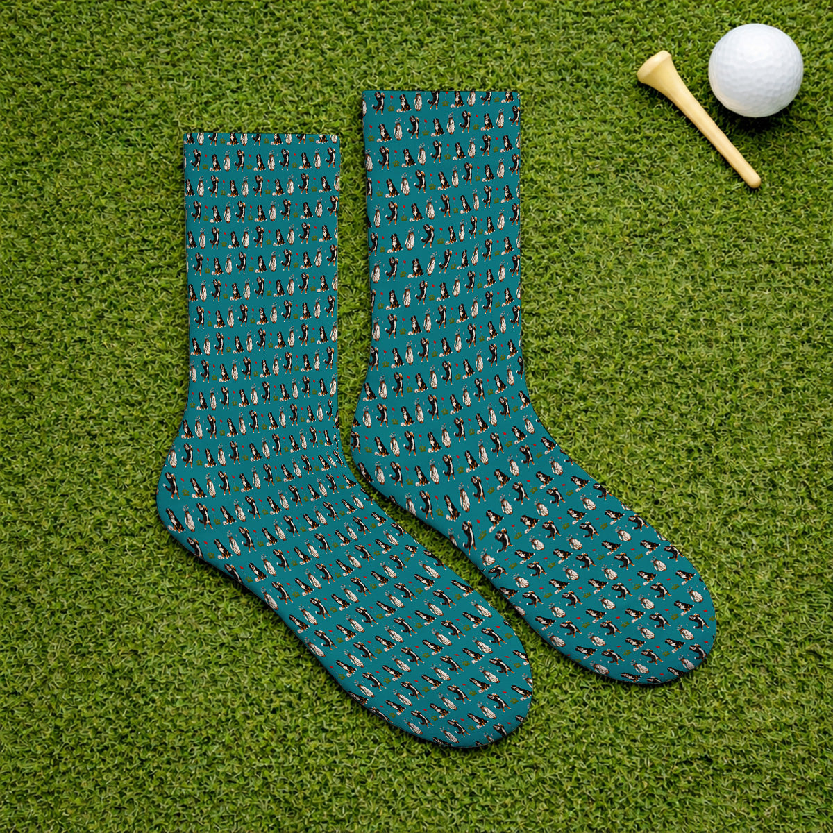 Bernese Mountain Dog Golf Pattern Socks, Bernese Golf Sock, Dog Lover Golf Gift