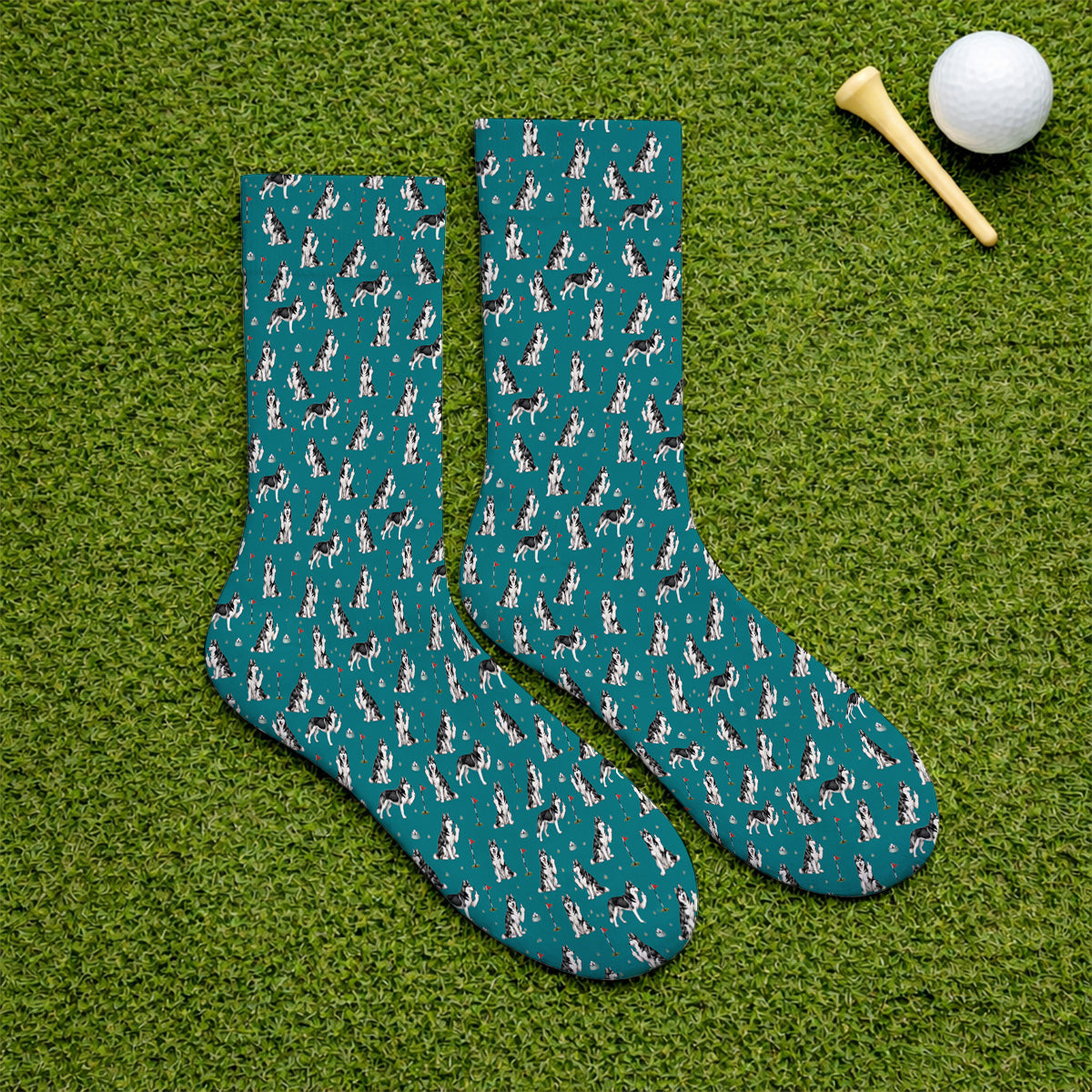 Crazy Husky Golf Socks, Husky Sibir Pattern Golf Sock For Dog Lover, Golf Gift For Golfer