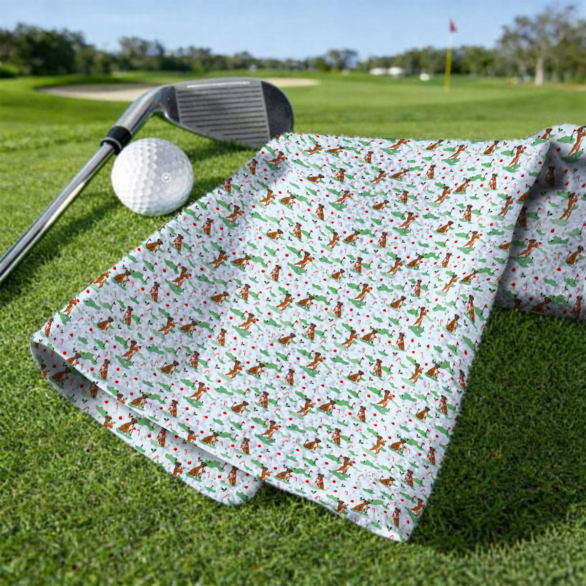Funny Boxer Christmas Golf Towels, Xmas Boxer Dog Pattern Golf Towel, Golf Gift For Golfer