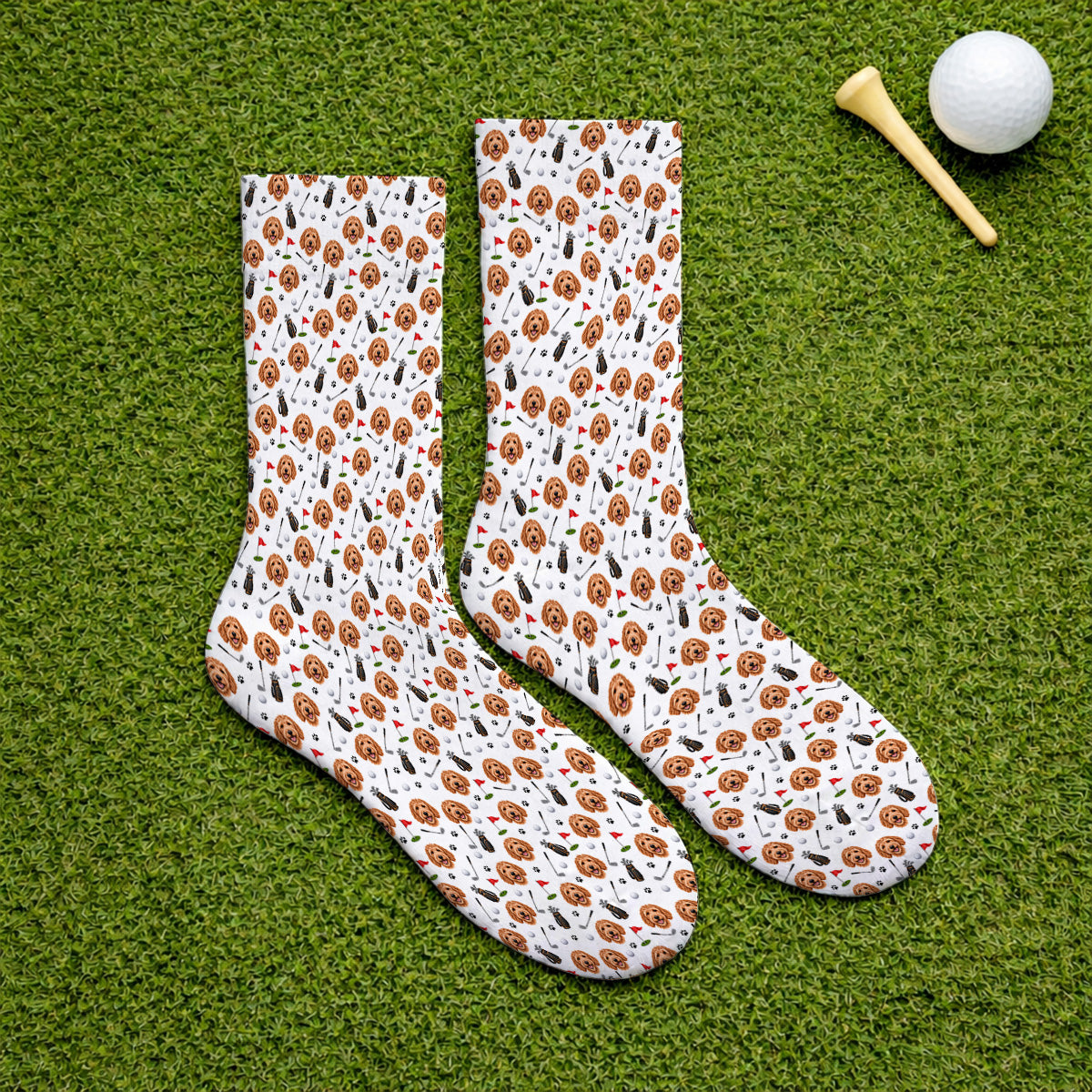 Goldendoodle Golf Socks, Crazy Doodle Dog Pattern Golf Sock, Golf Gift For Golfers