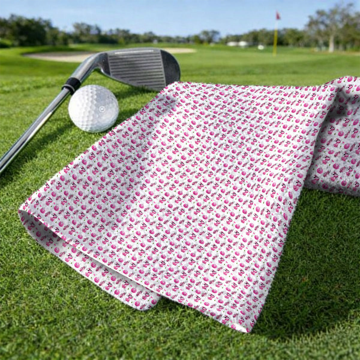 Pink Pumpkin Swing Breast Cancer Awareness Golf Towel, Halloween Golf & Pink Ribbon Pattern Towels, October Golf Gift For Golfer