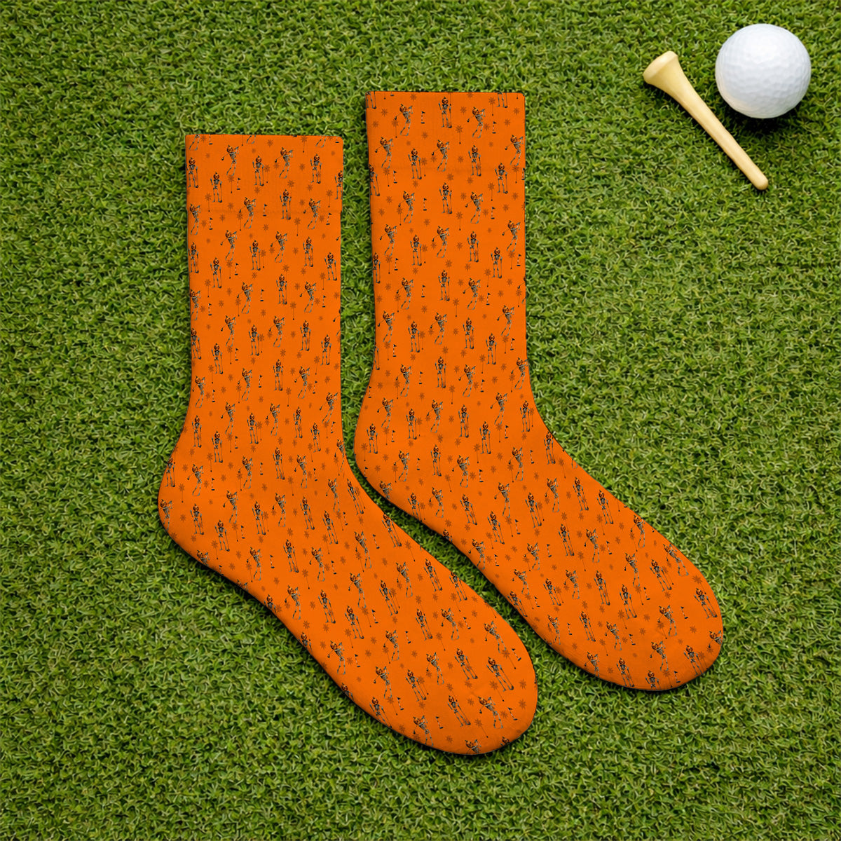 Halloween Skeleton Golf Socks, Pumpkin Head Pattern Golf Sock, Funny Golf Gift for Golfer