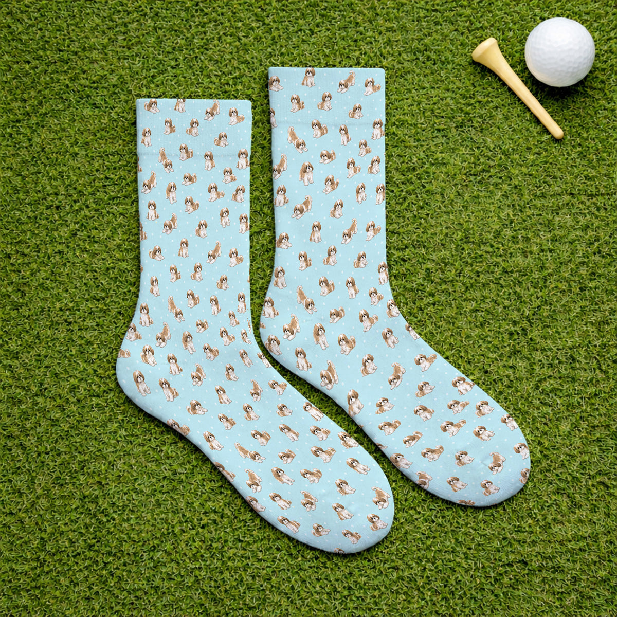 Funny Shih Tzu Golf Sock, Cute Shih Tzu Pattern Golf Socks, Golf Gift For Golfer