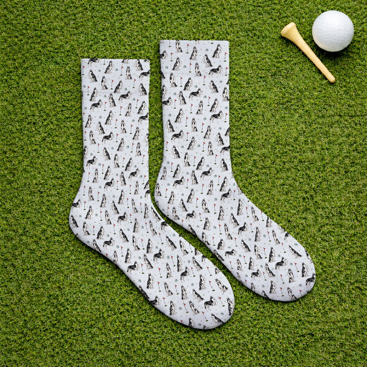 Crazy Husky Golf Socks, Husky Sibir Pattern Golf Sock For Dog Lover, Golf Gift For Golfer