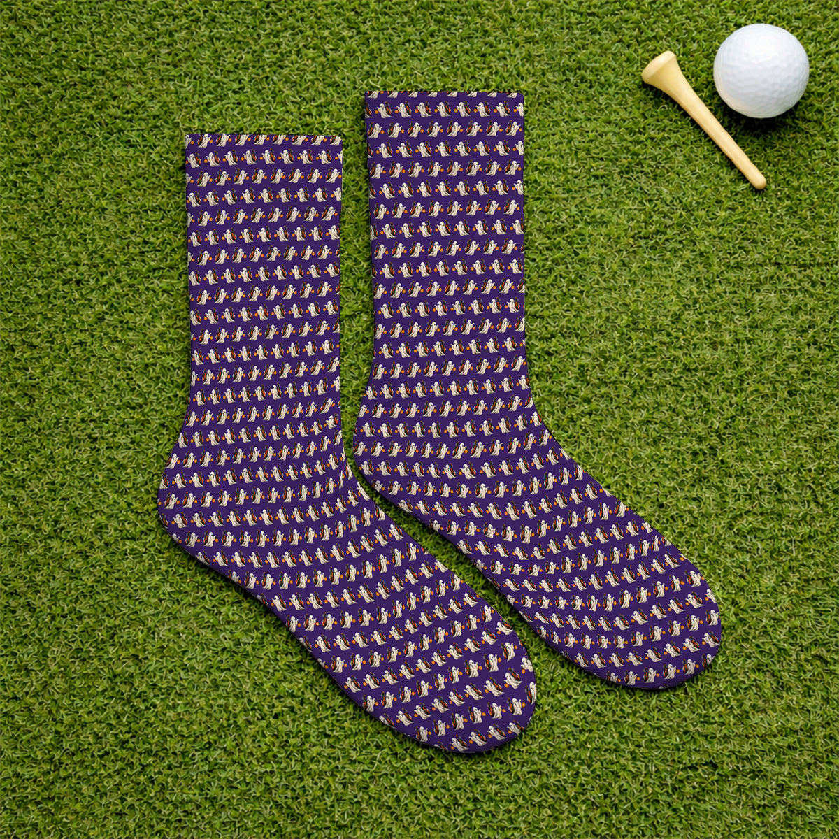 Halloween Golf Socks, Ghost Pattern Golf Sock, Spooky Golf Gift for Golf Lovers